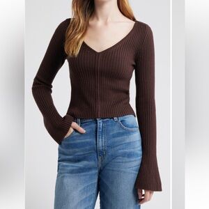 NWT Madewell Merino Wool V-Neck Brown Sweater